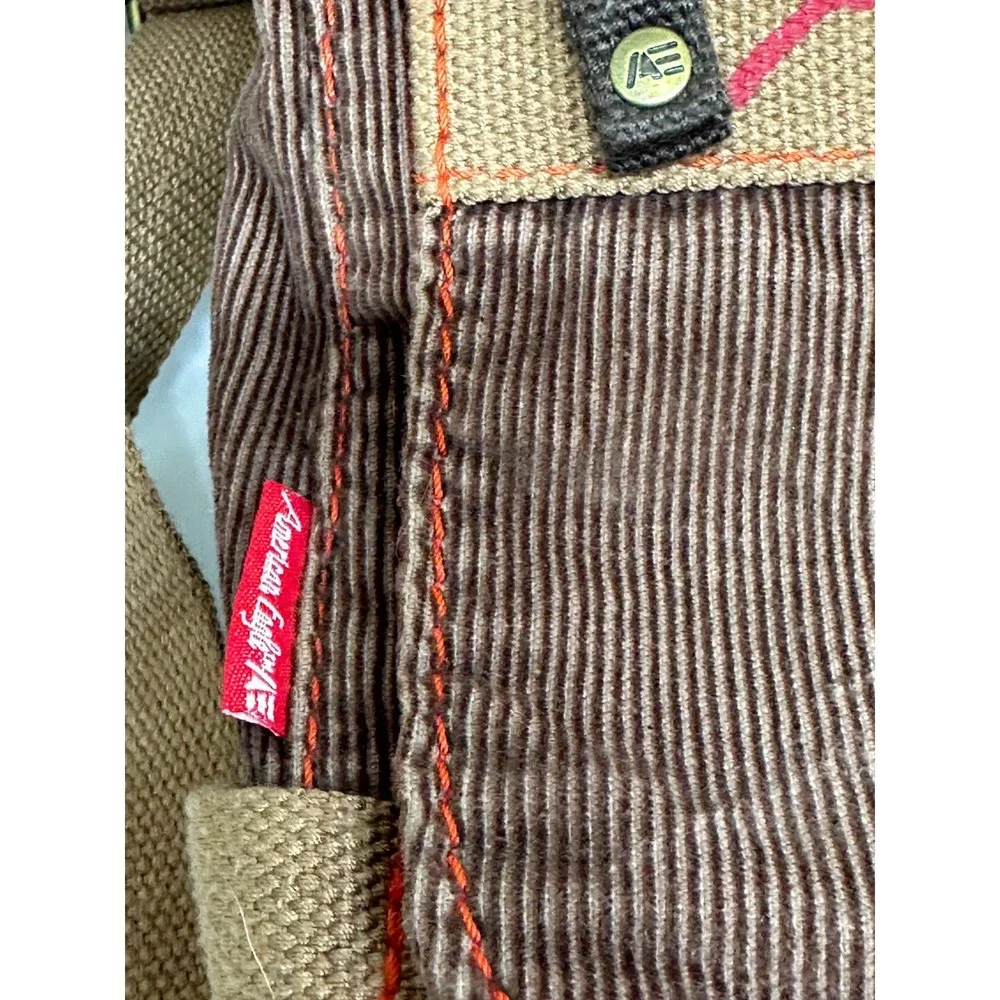 VTG American Eagle Messenger Bag Brown Corduroy Y2K Boho Crossbody Satchel OS